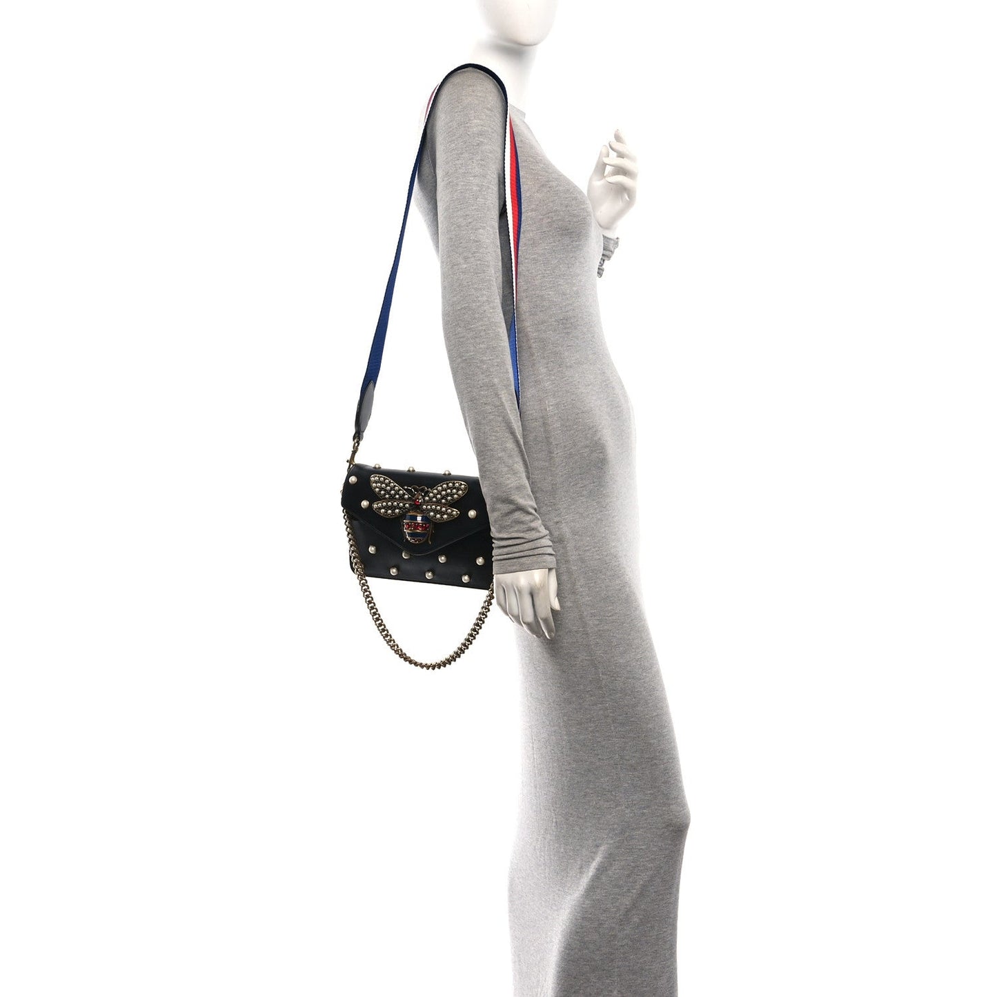 Nappa Pearl Studded Mini Queen Margaret Broadway Shoulder Bag Black