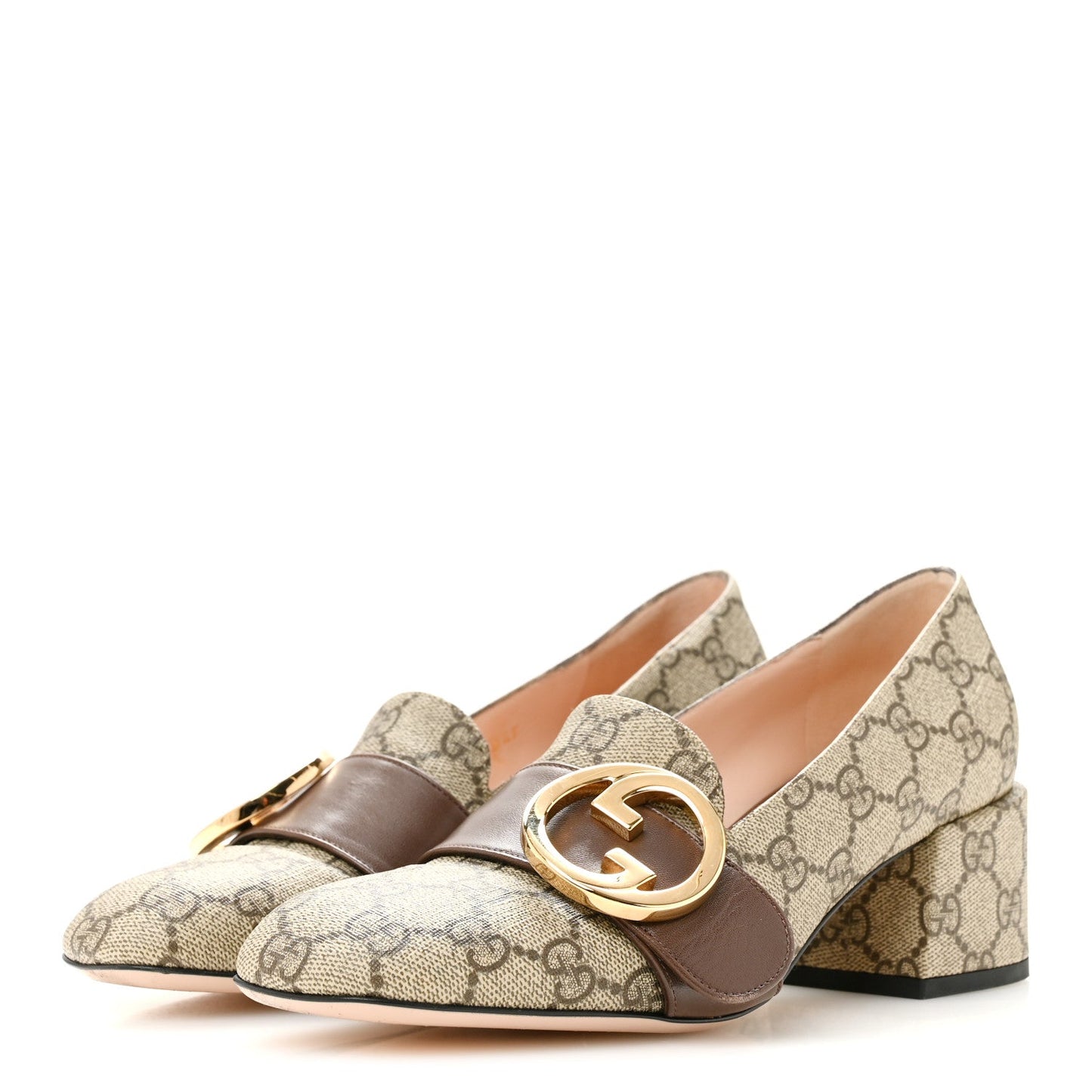 GG Supreme Monogram Malaga Kid Blondie Pumps 37.5 Beige Ebony New Acero