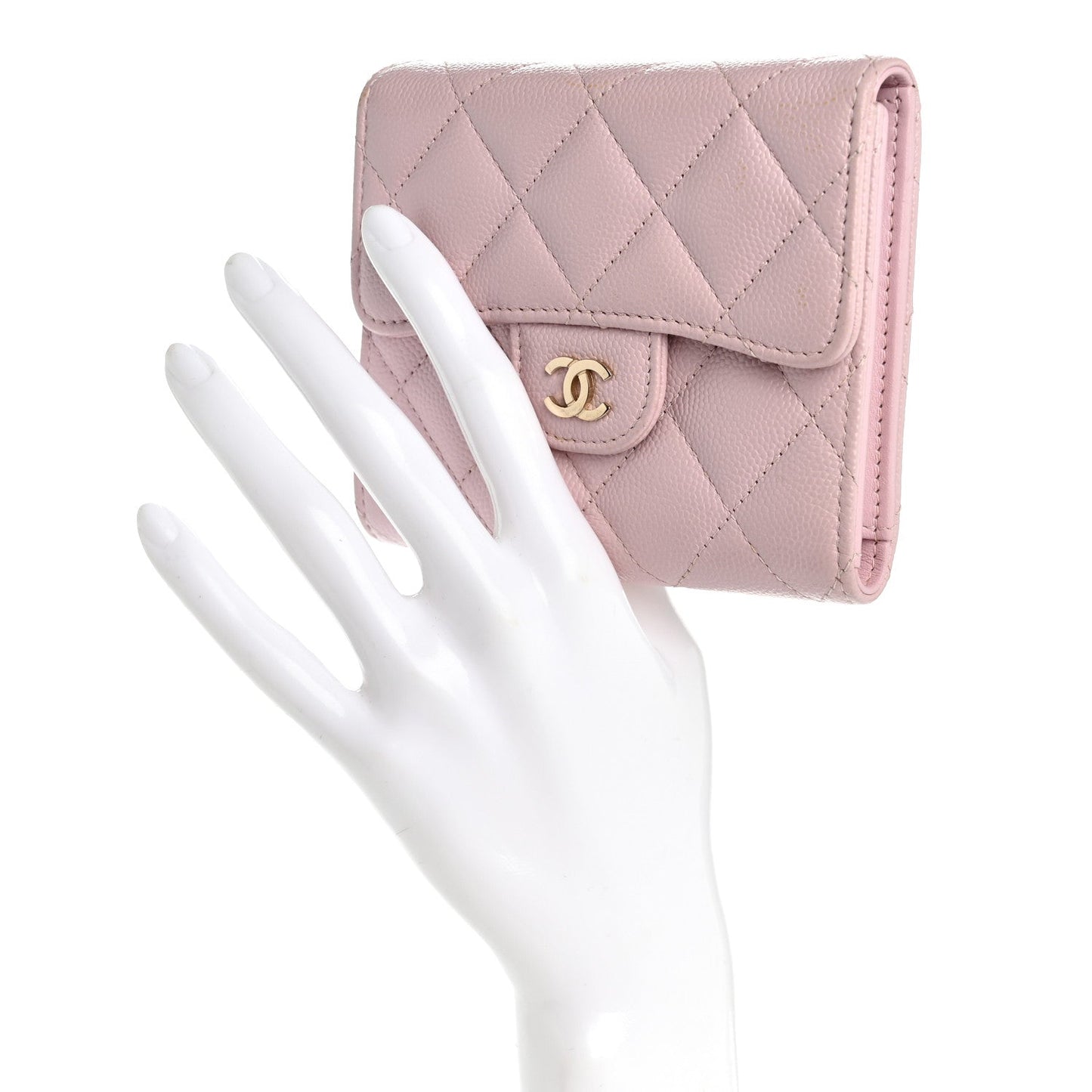 Caviar Quilted Compact Flap Wallet Light Pink