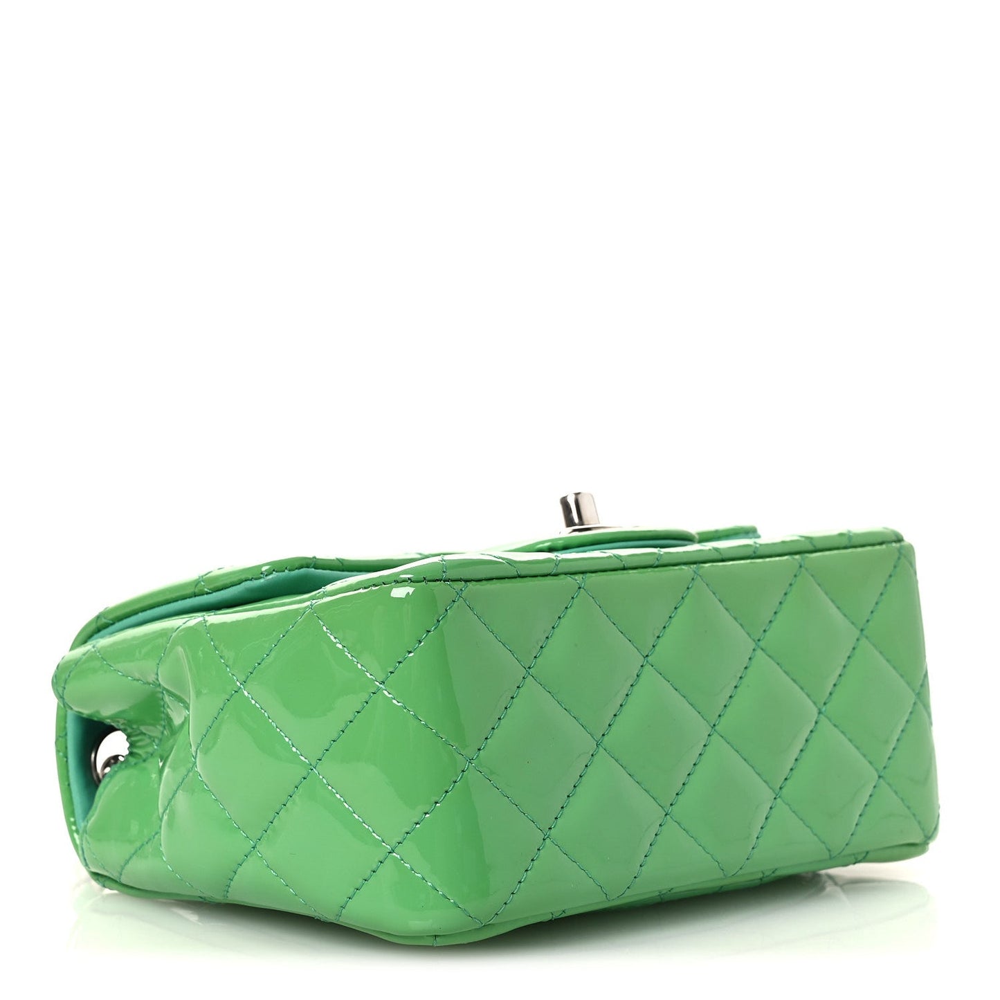 Patent Calfskin Quilted Mini Square Flap Green
