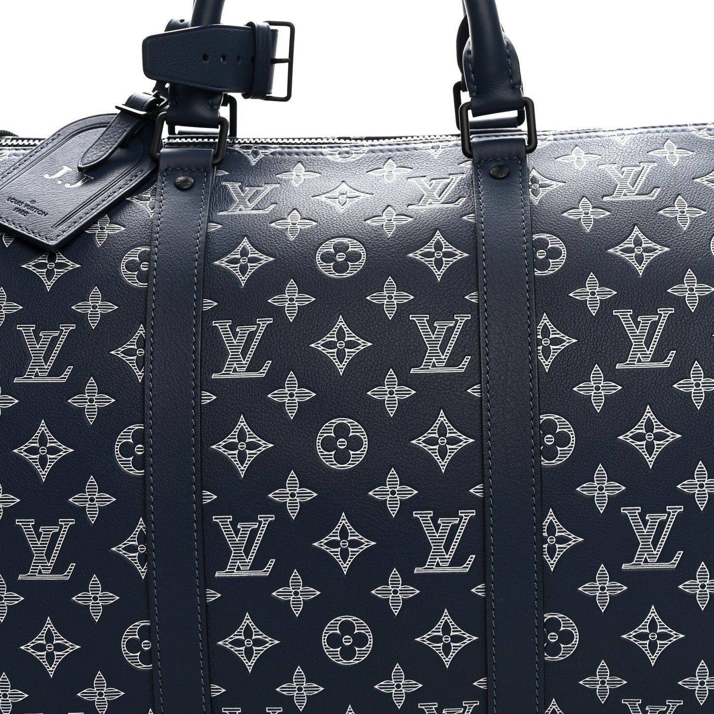 Calfskin Shadow Monogram Keepall Bandouliere 50 Ink Blue White