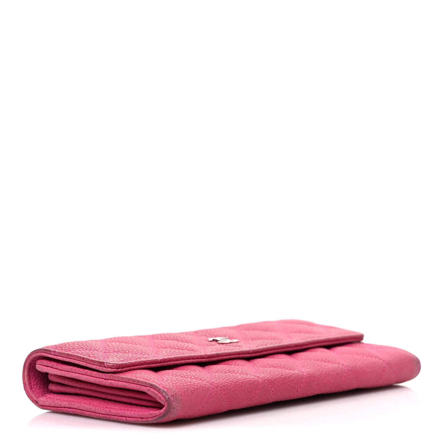 Caviar Quilted Large Gusset Flap Wallet Pink