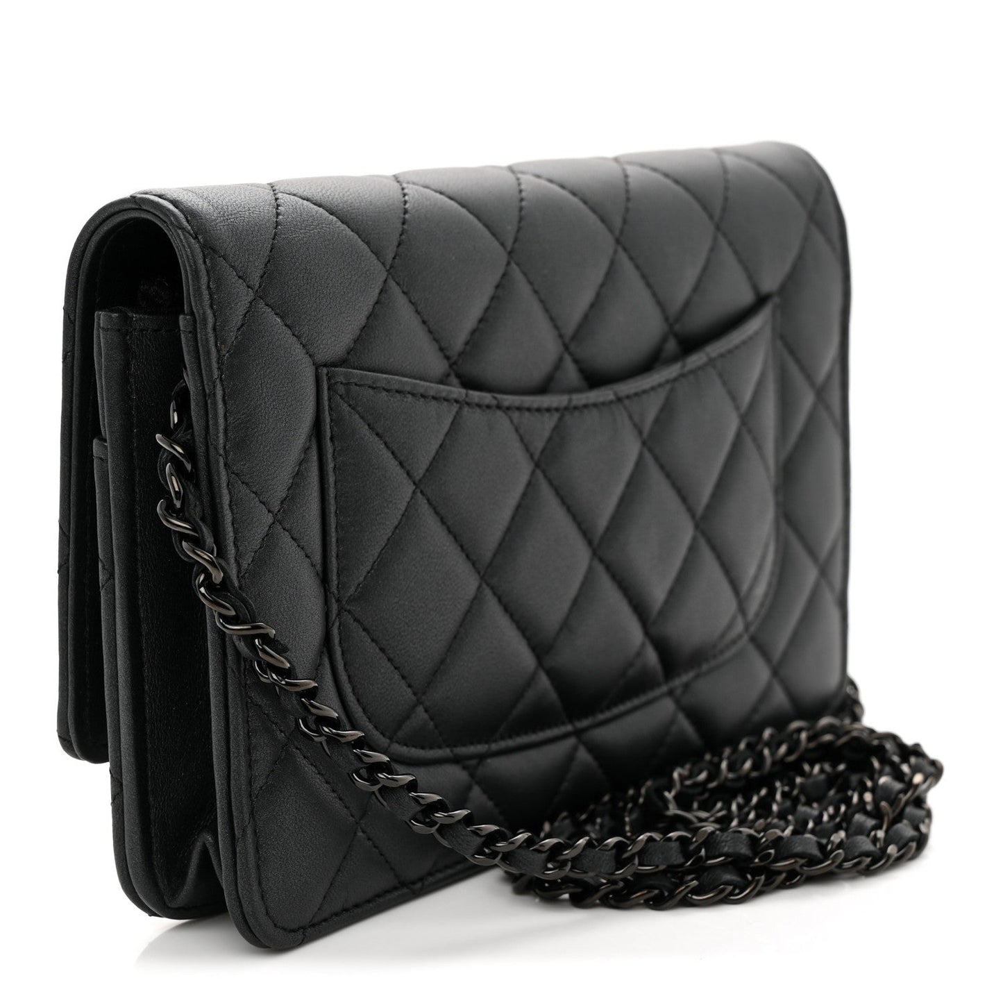 Pearly Lambskin Quilted Wallet On Chain WOC So Black