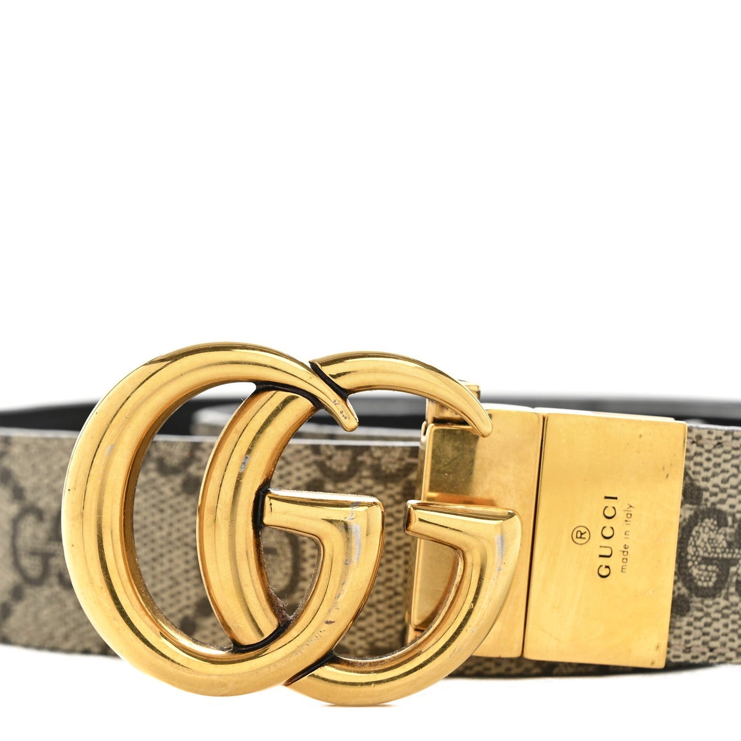 GG Supreme Monogram Plutone Calfskin Double G Reversible 75 30 Belt Beige Ebony New Acero