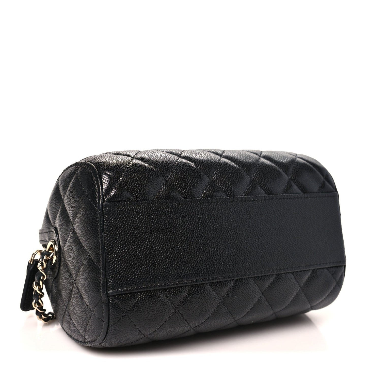 Caviar Quilted Barrel Clutch With Chain  Black