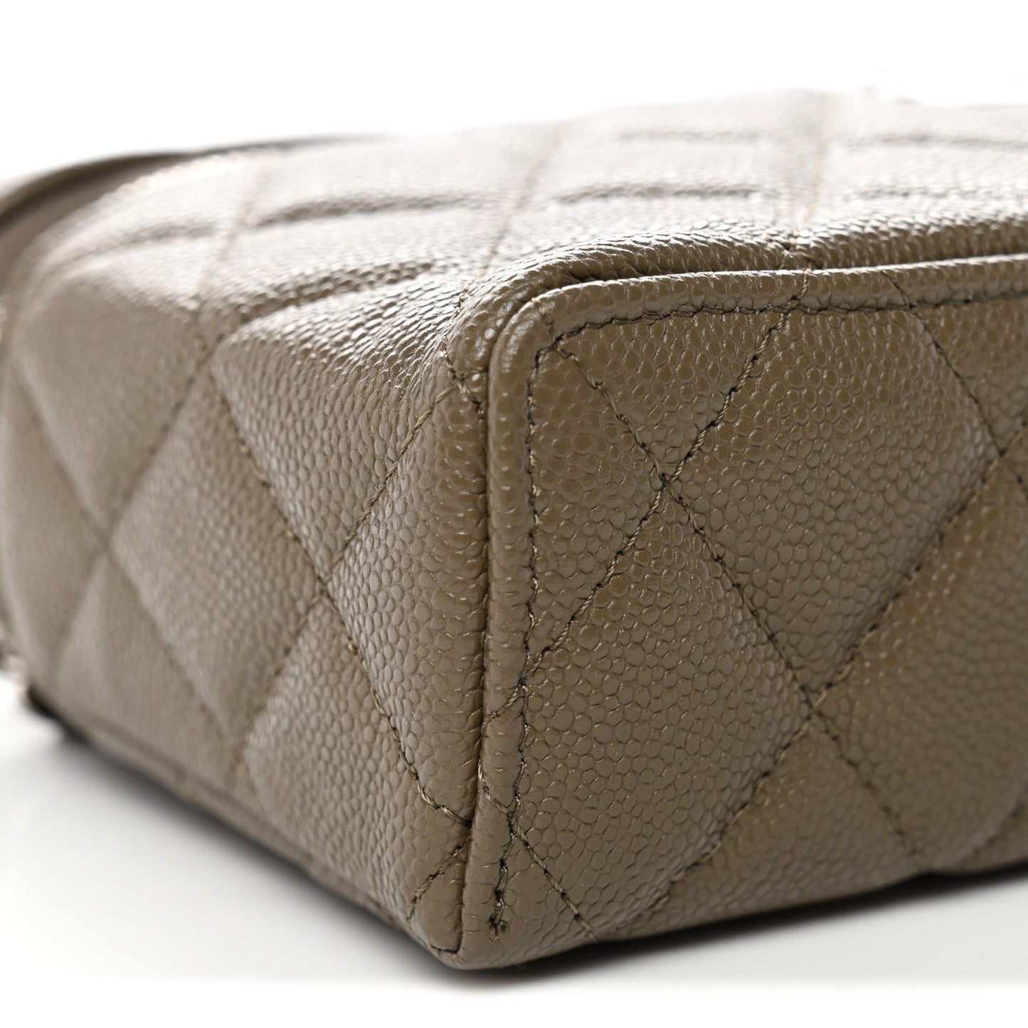 Caviar Quilted Top Handle Slim Vanity With Chain Dark Khaki