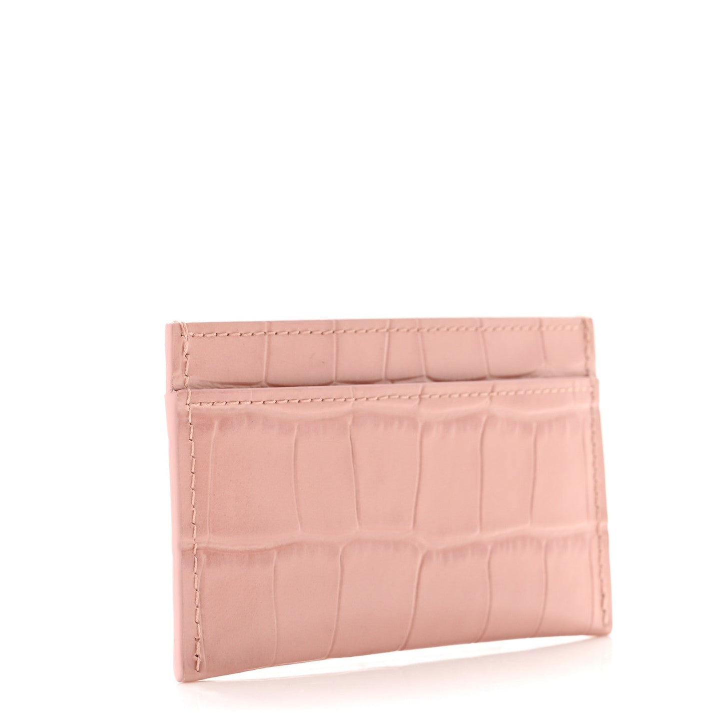 Calfskin Crocodile Embossed Crococo Card Holder Light Pink