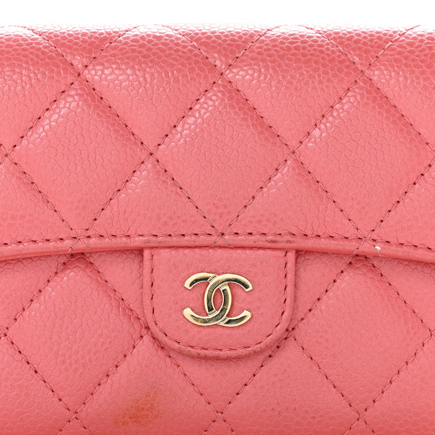 Metallic Caviar Quilted Medium Flap Wallet Pink