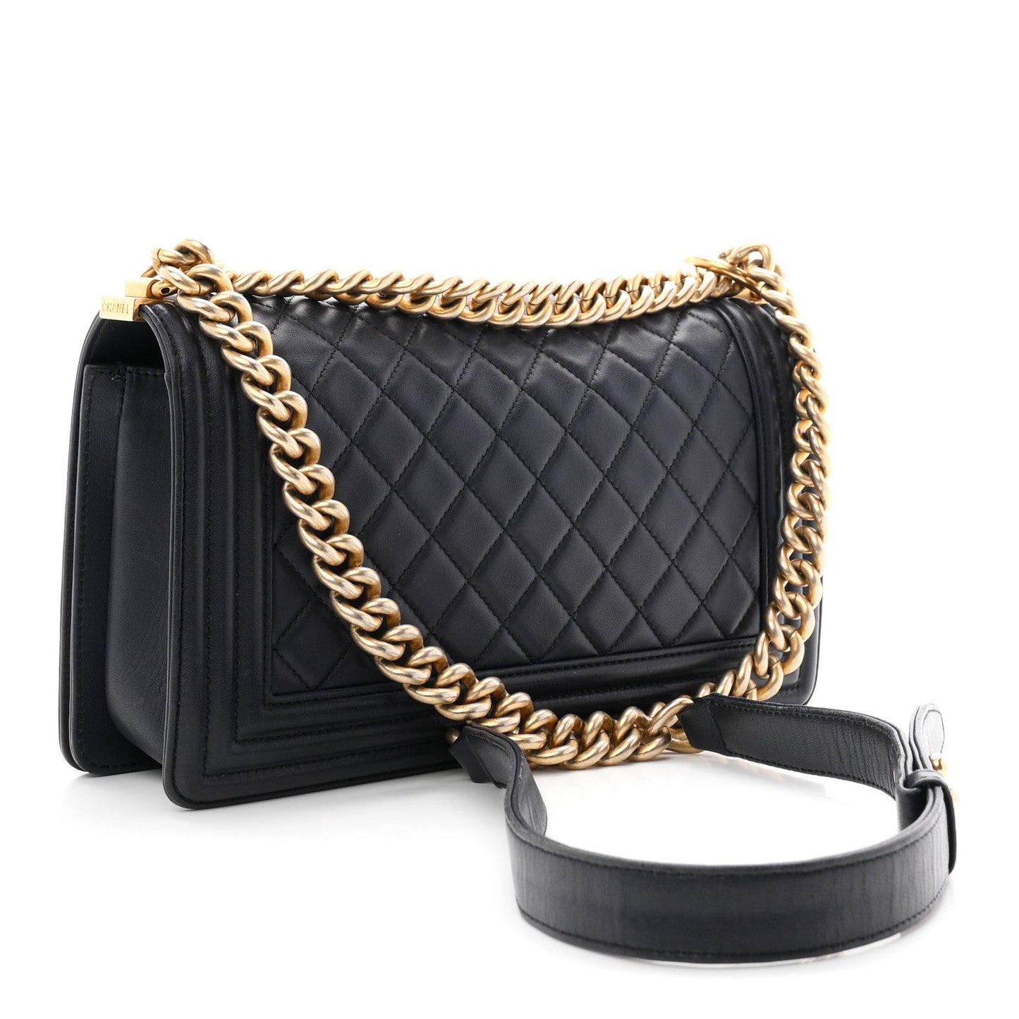 Lambskin Quilted Medium Boy Flap Navy