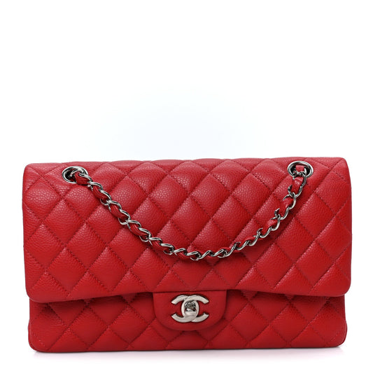 Caviar Quilted Medium Double Flap Red