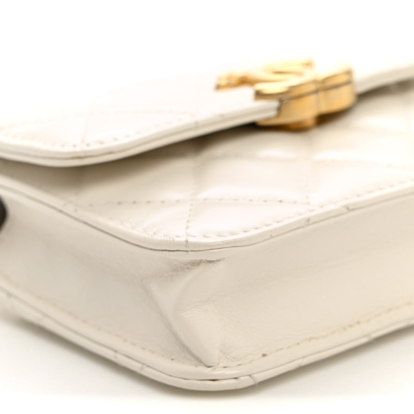 Calfskin Quilted Perfect Fit Coin Purse With Chain White