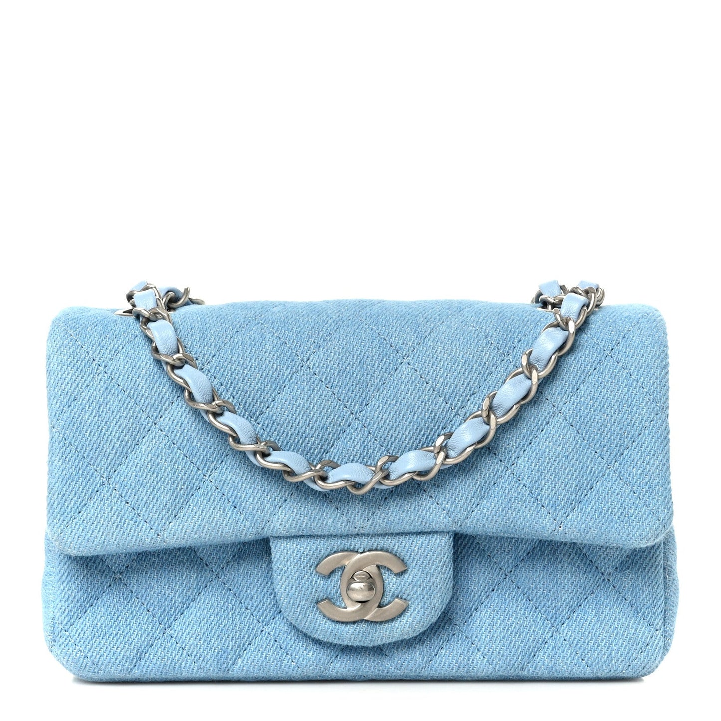Denim Quilted Mini Rectangular Flap Blue
