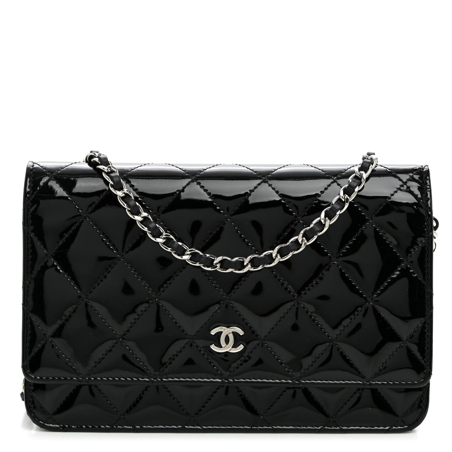 Patent Quilted Wallet On Chain WOC Black