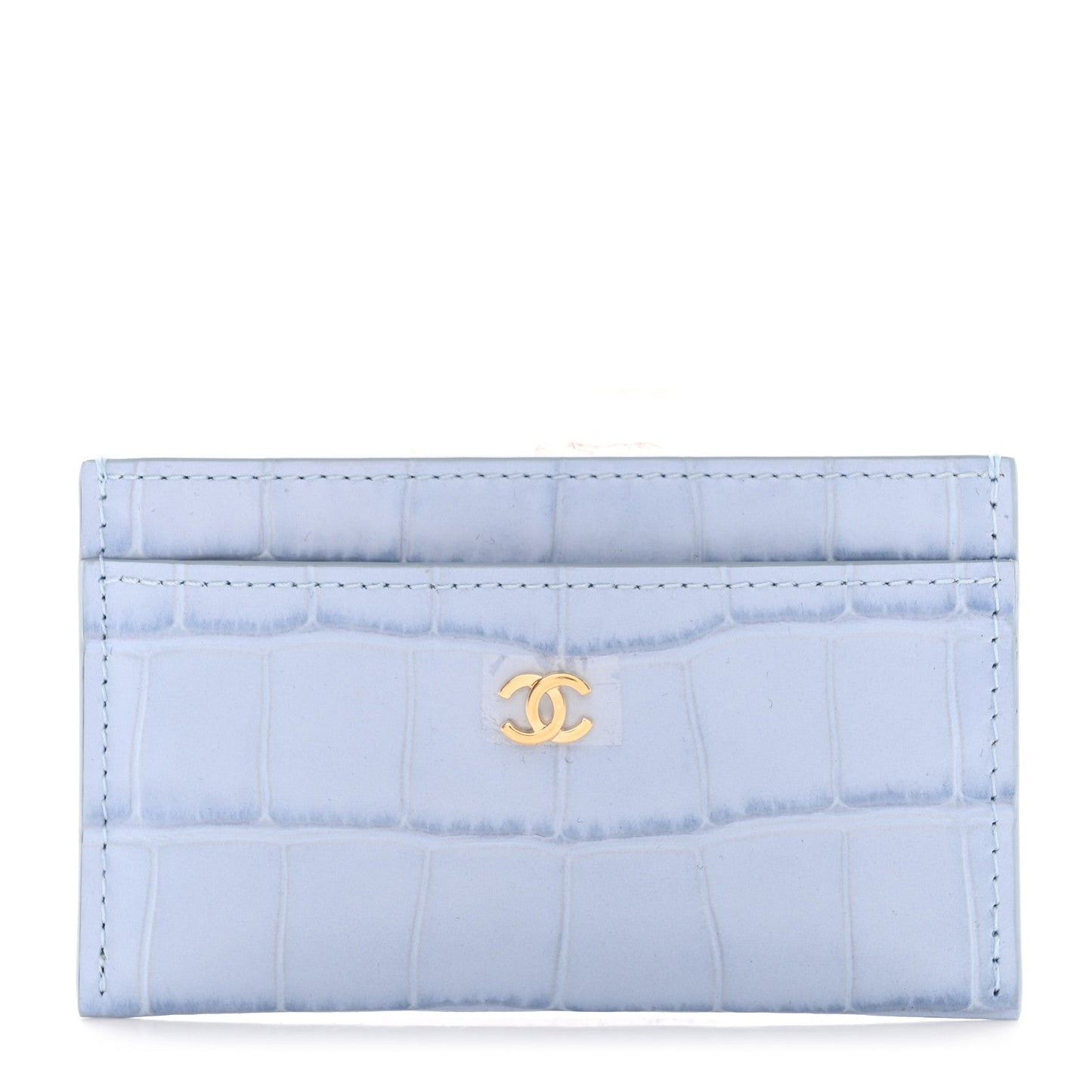 Calfskin Crocodile Embossed Crococo Card Holder Light Blue
