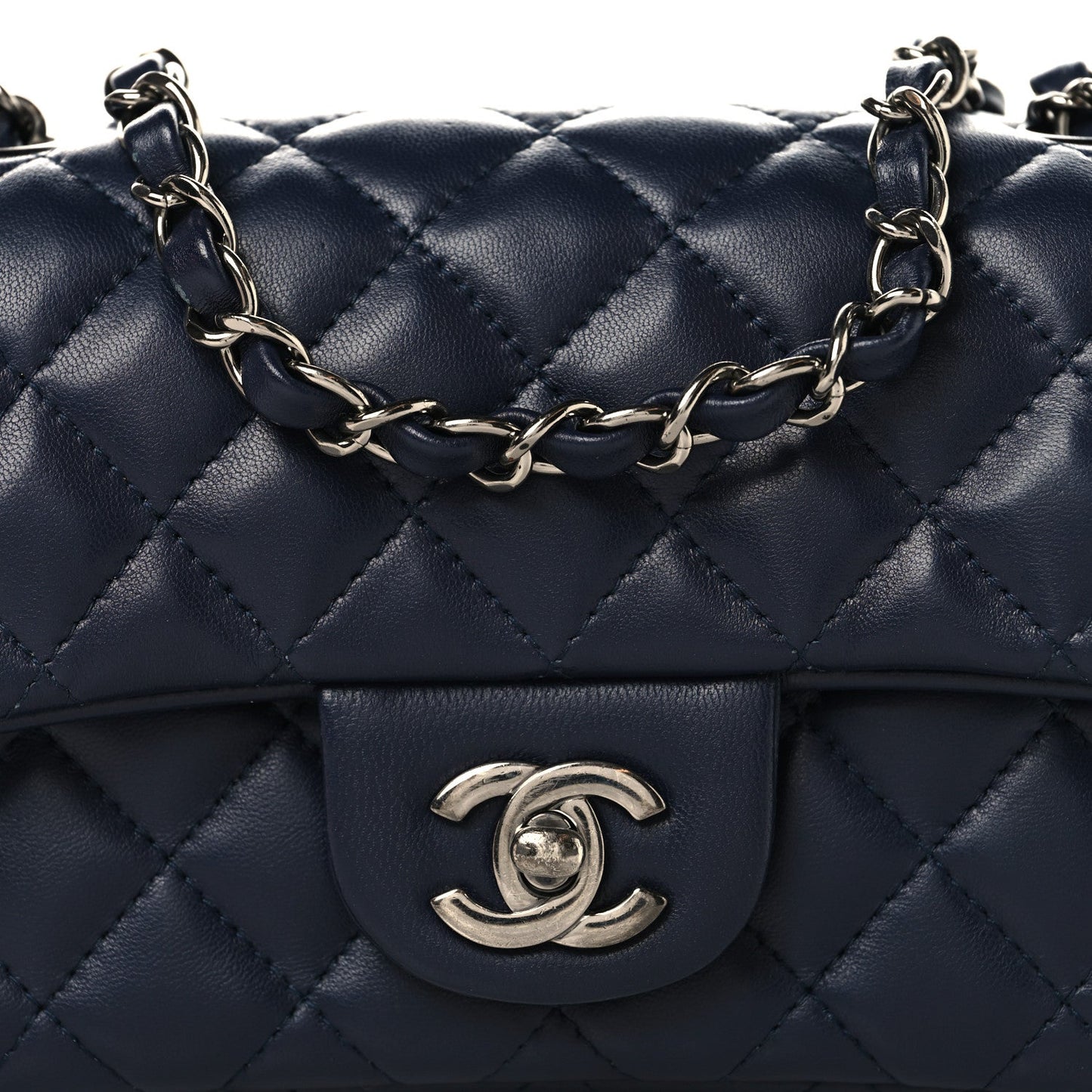Lambskin Quilted Mini Rectangular Flap Dark Navy Blue