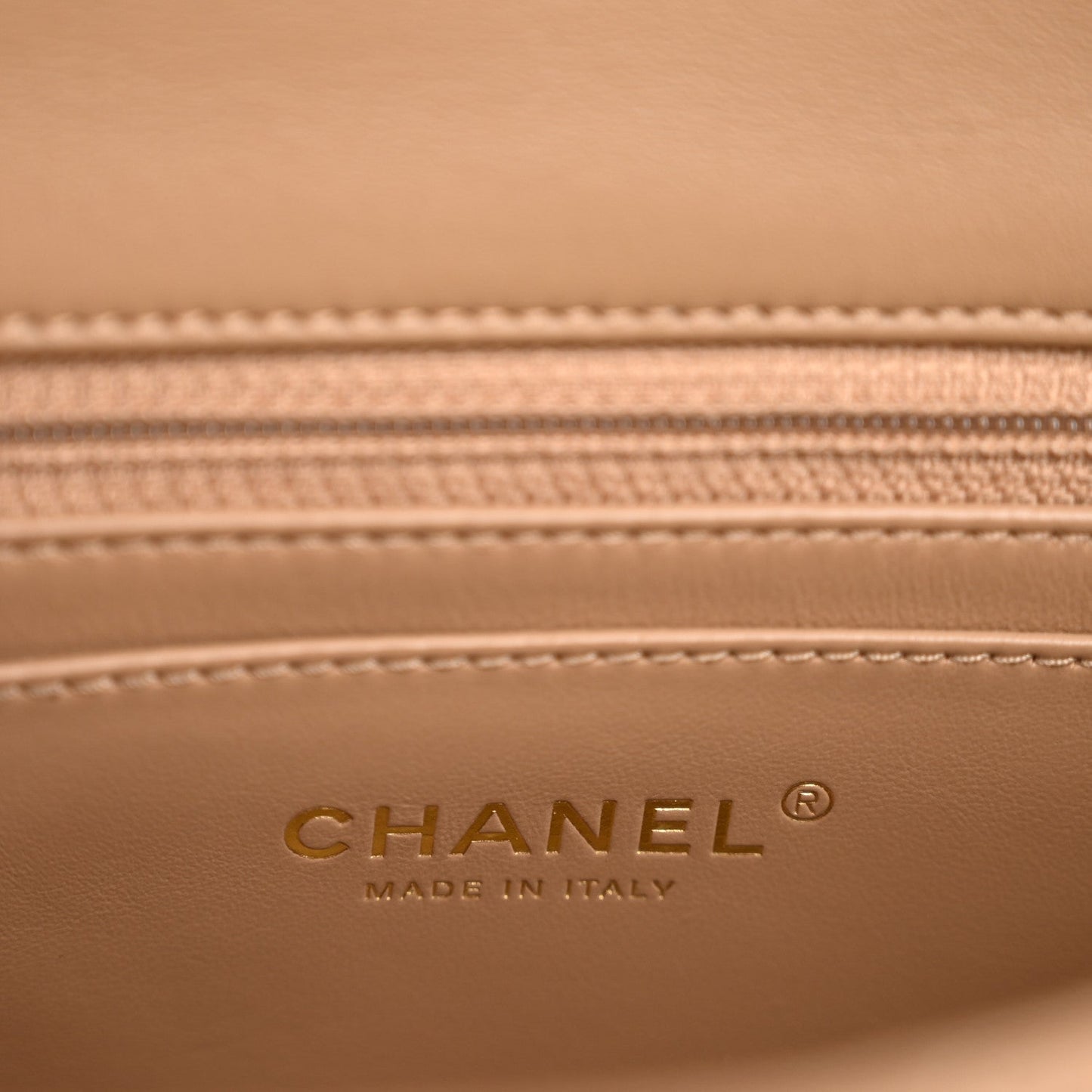 Lambskin Quilted Mini Rectangular Pearl Crush Flap Beige