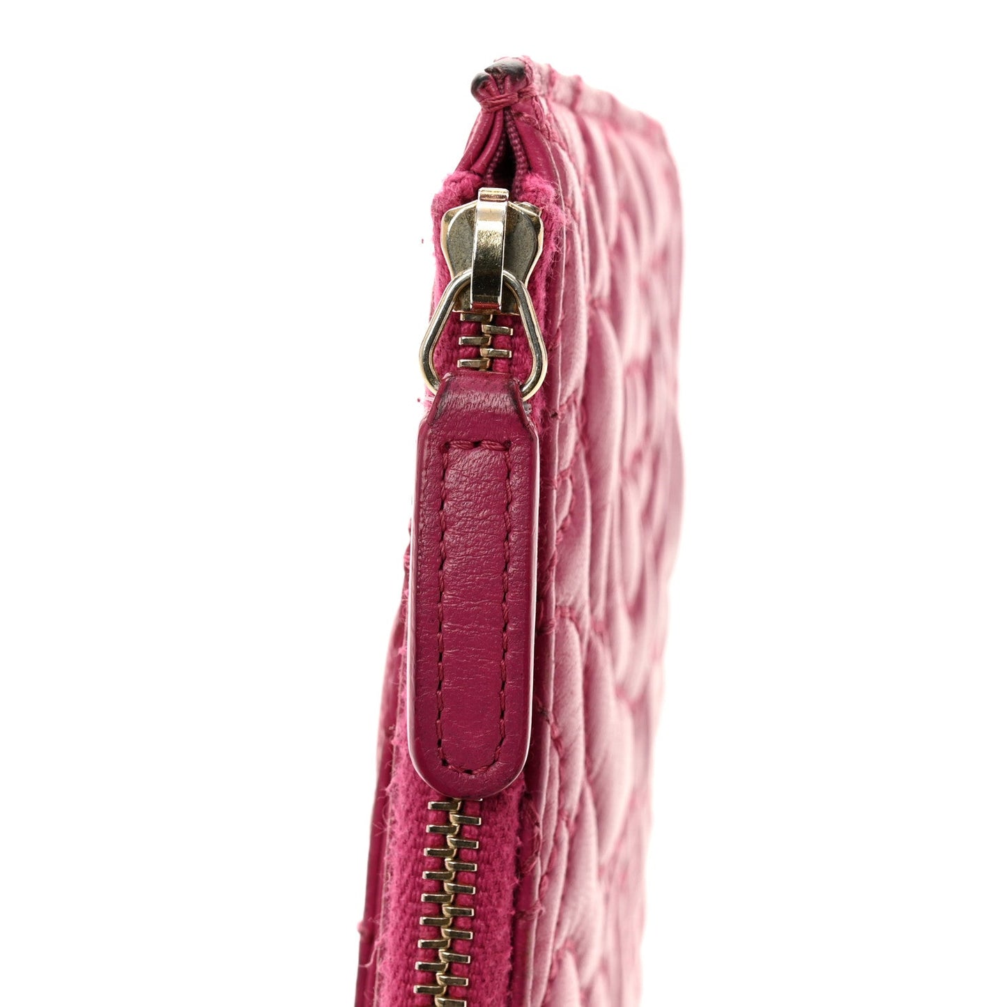 Lambskin Camellia Embossed Classic Zip Pouch Pink
