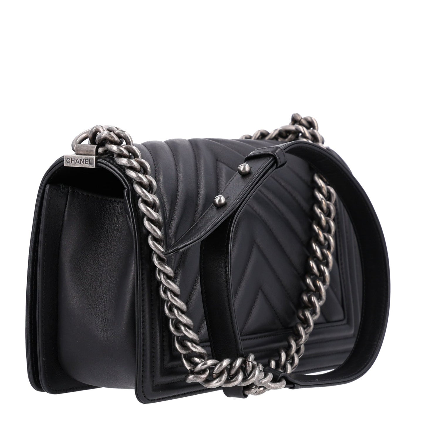 Lambskin Chevron Quilted Medium Boy Flap Black