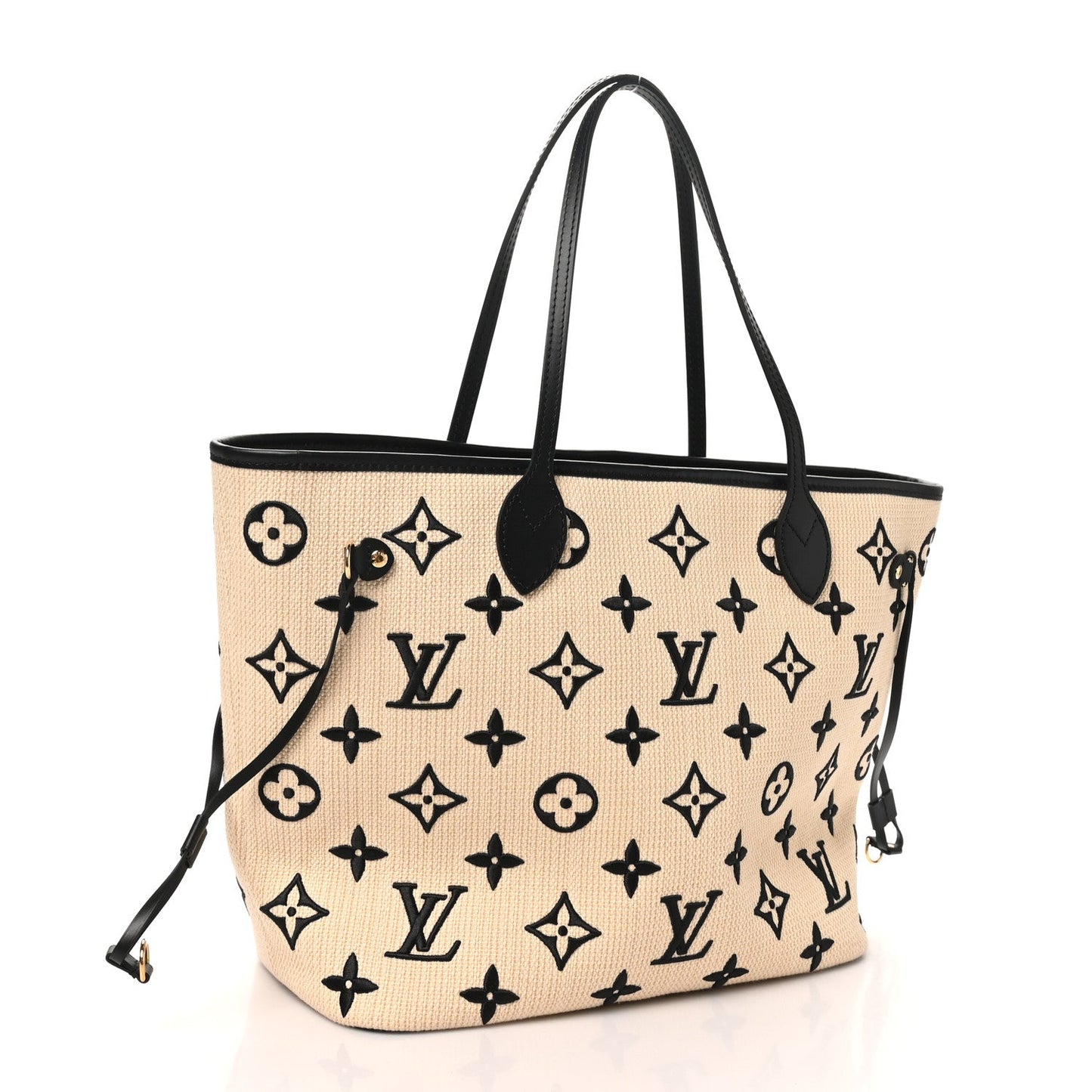 Cotton Monogram Embroidered Neverfull MM Beige Black