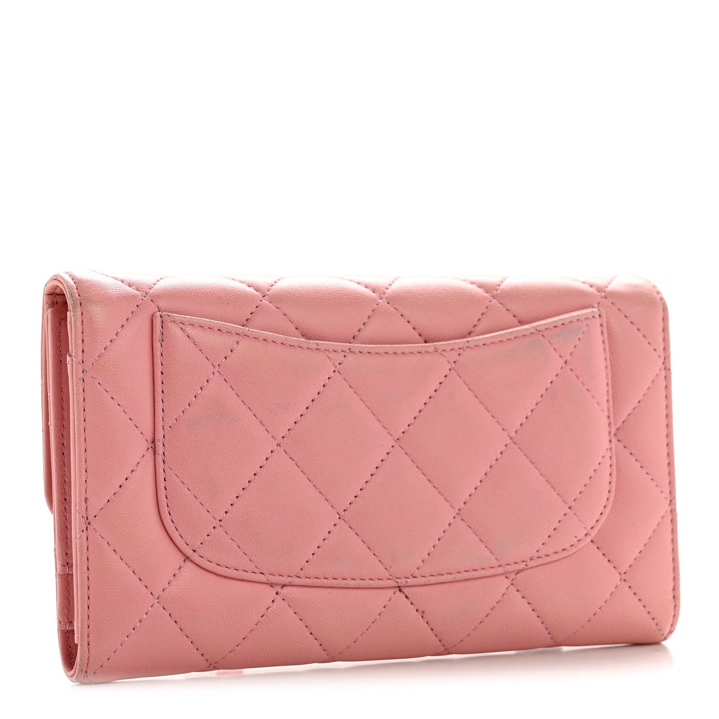 Lambskin Quilted Large Flap Wallet Pink