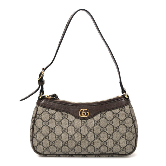 GG Supreme Monogram Textured Dollar Calfskin Small Ophidia Hobo Beige Ebony New Acero