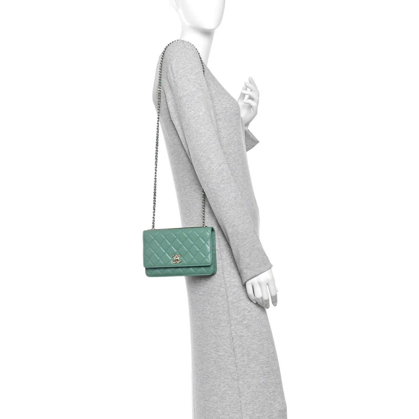 Lambskin Quilted Trendy CC Wallet On Chain WOC Green