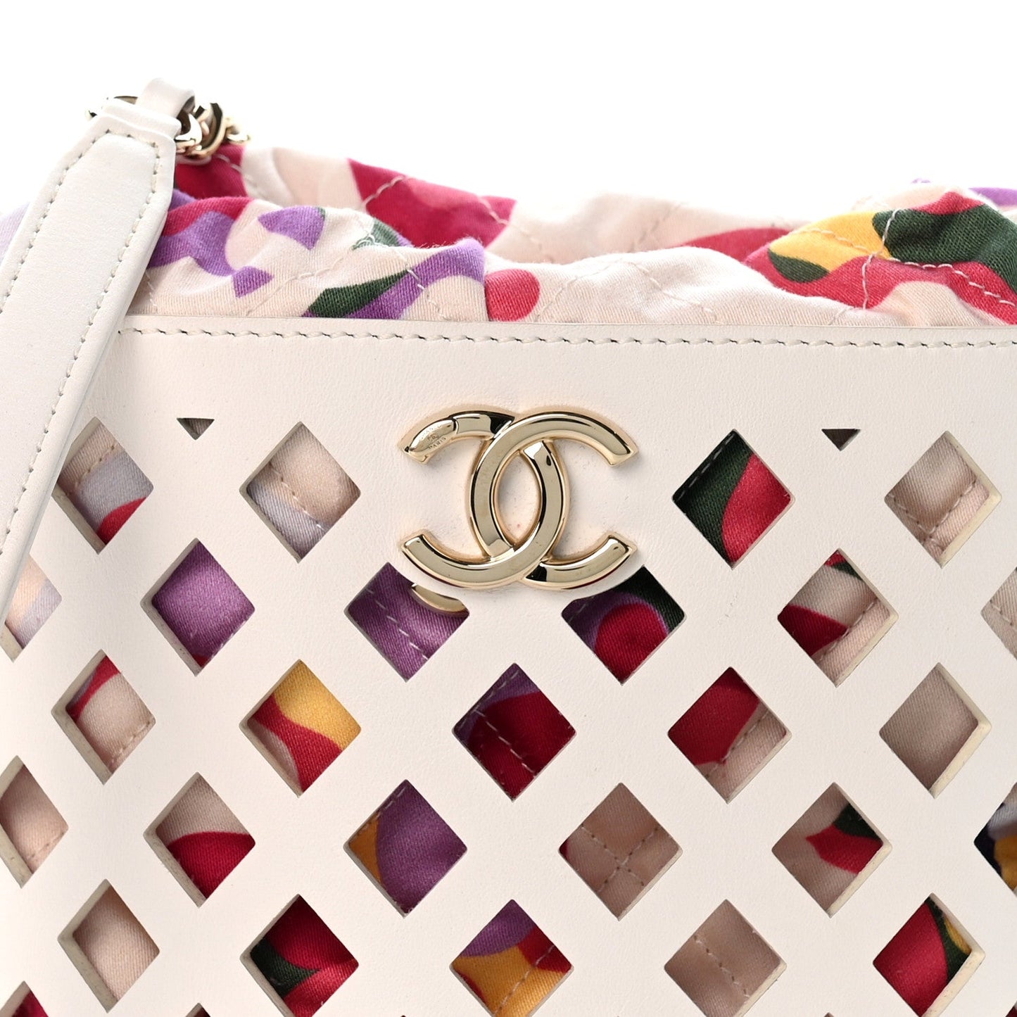 Lambskin Sea Through Bucket Drawstring Bag White Multicolor