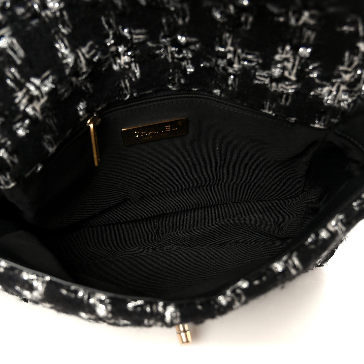 Tweed Quilted Medium Chanel 19 Flap Black Silver Ecru