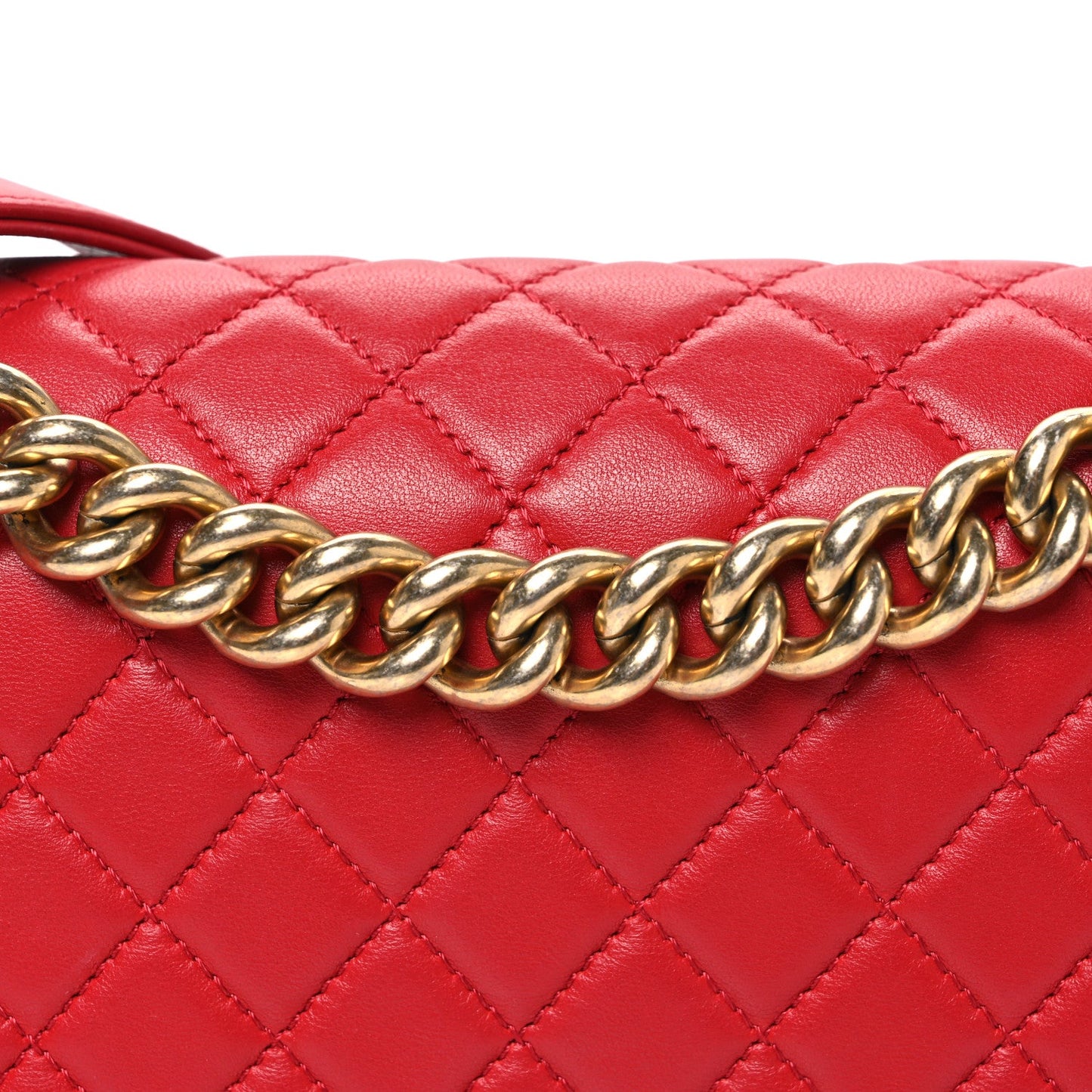 Lambskin Quilted Medium Boy Flap Red