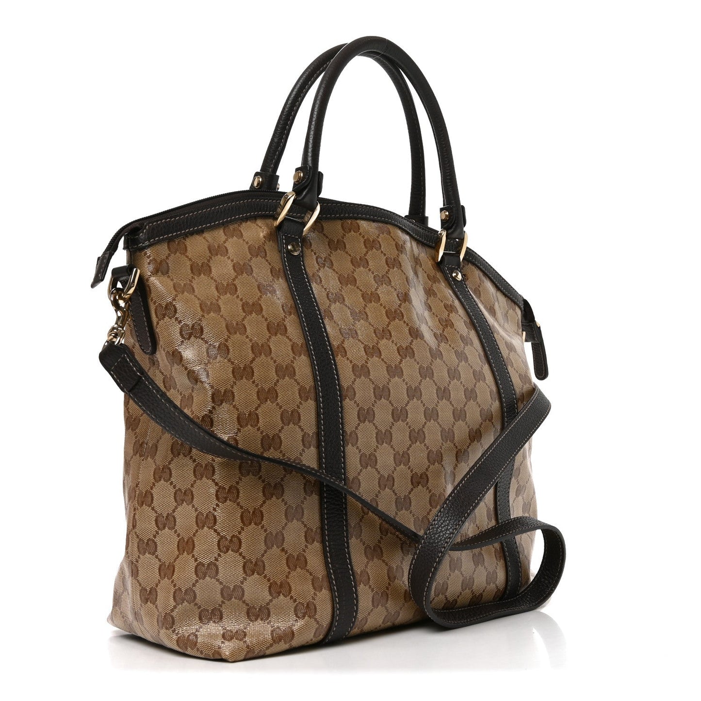 Crystal Monogram Large GG Charm Dome Satchel Dark Brown