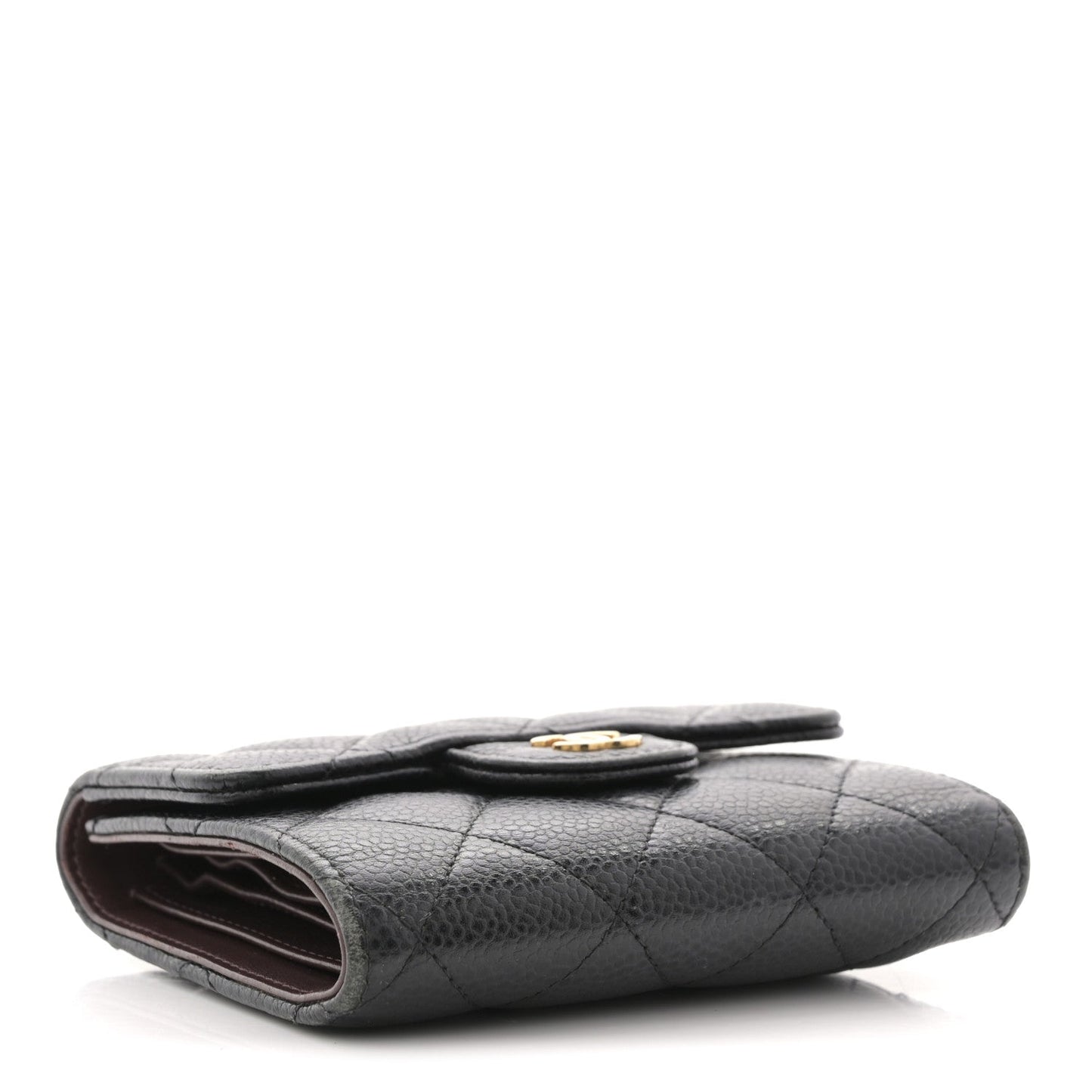 Caviar Quilted Tri-Fold Flap Wallet Black