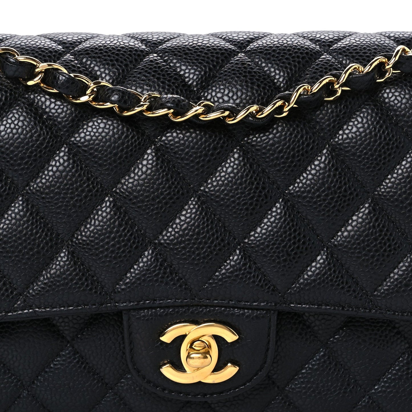 Caviar Quilted Medium Double Flap Black