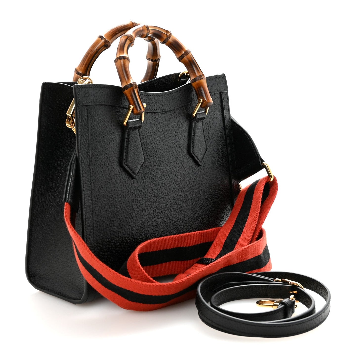 Textured Dollar Calfskin Web Small Diana Tote Bag Black Dusty Grey