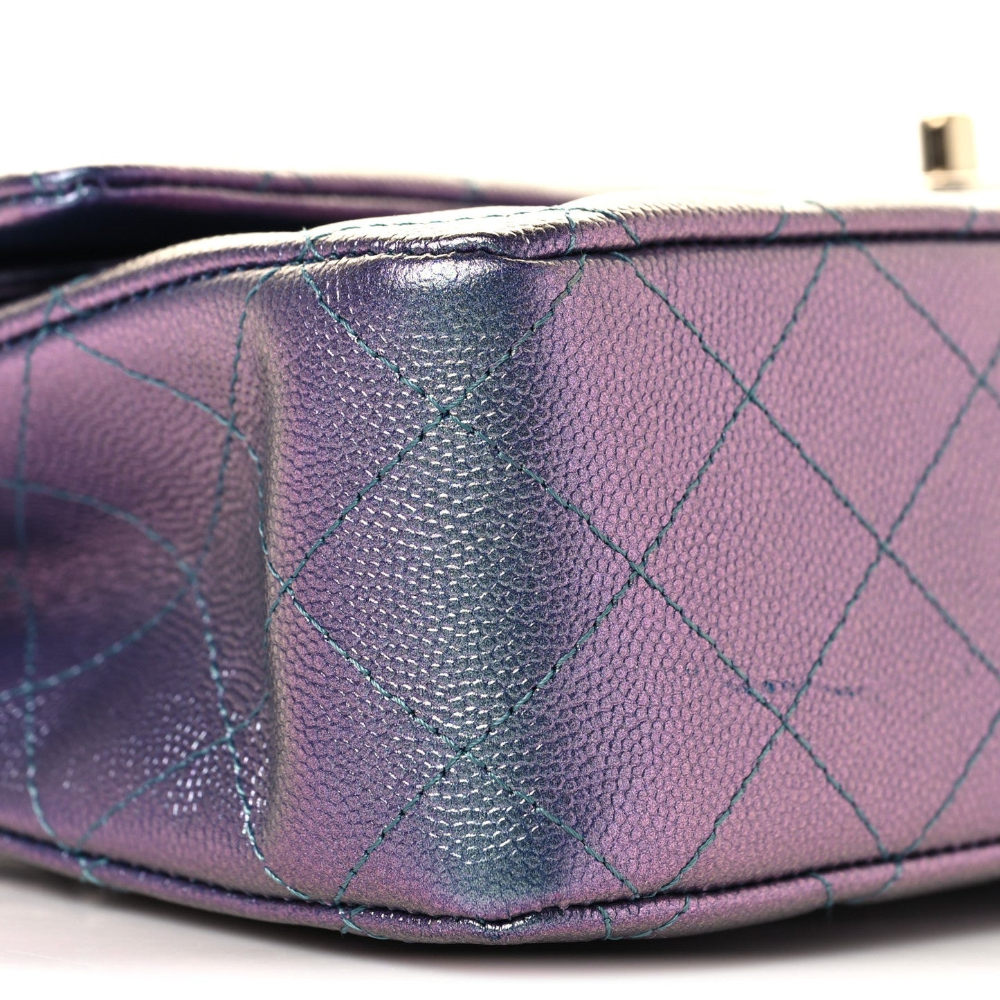 Iridescent Caviar Quilted Medium Double Flap Purple