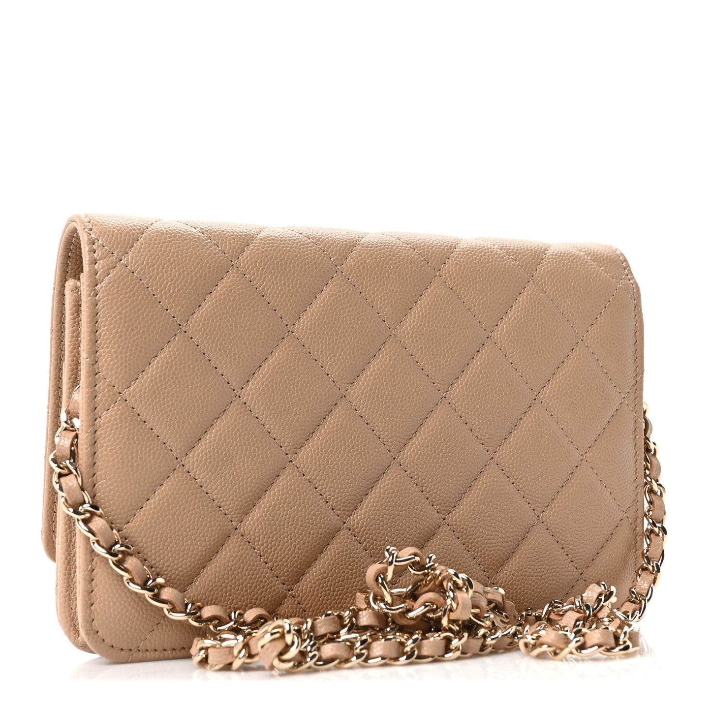 Caviar Quilted Crystal CC Wallet On Chain WOC Beige