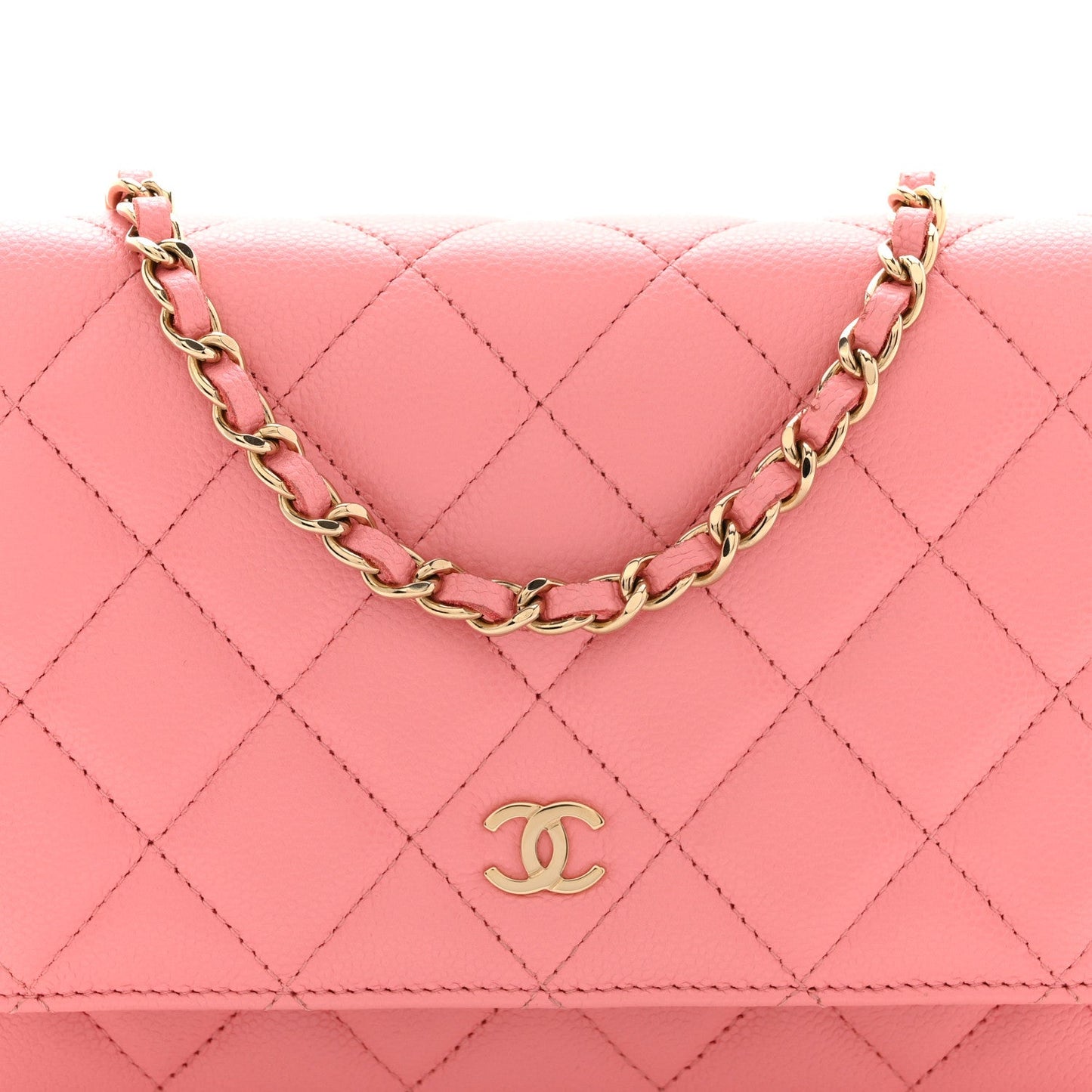 Caviar Quilted Wallet on Chain WOC Pink