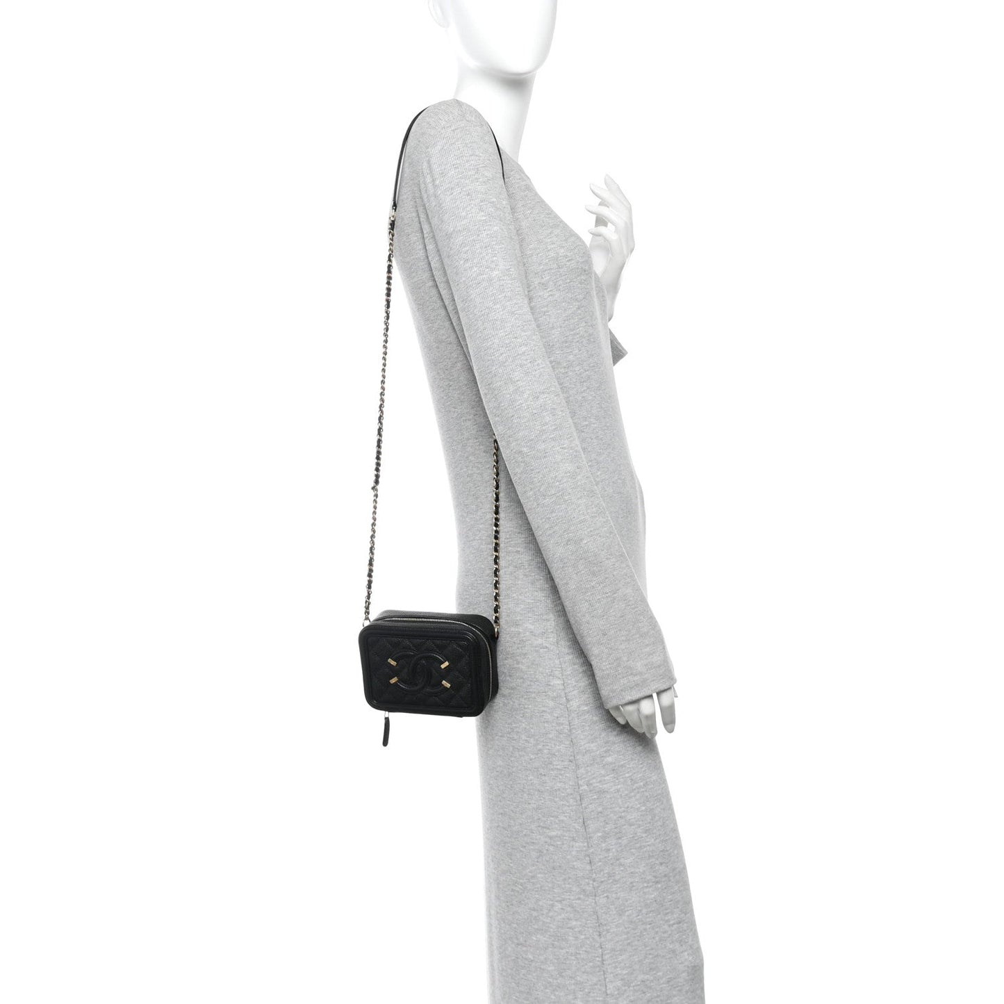 Caviar Quilted CC Filigree Vanity Clutch With Chain Black