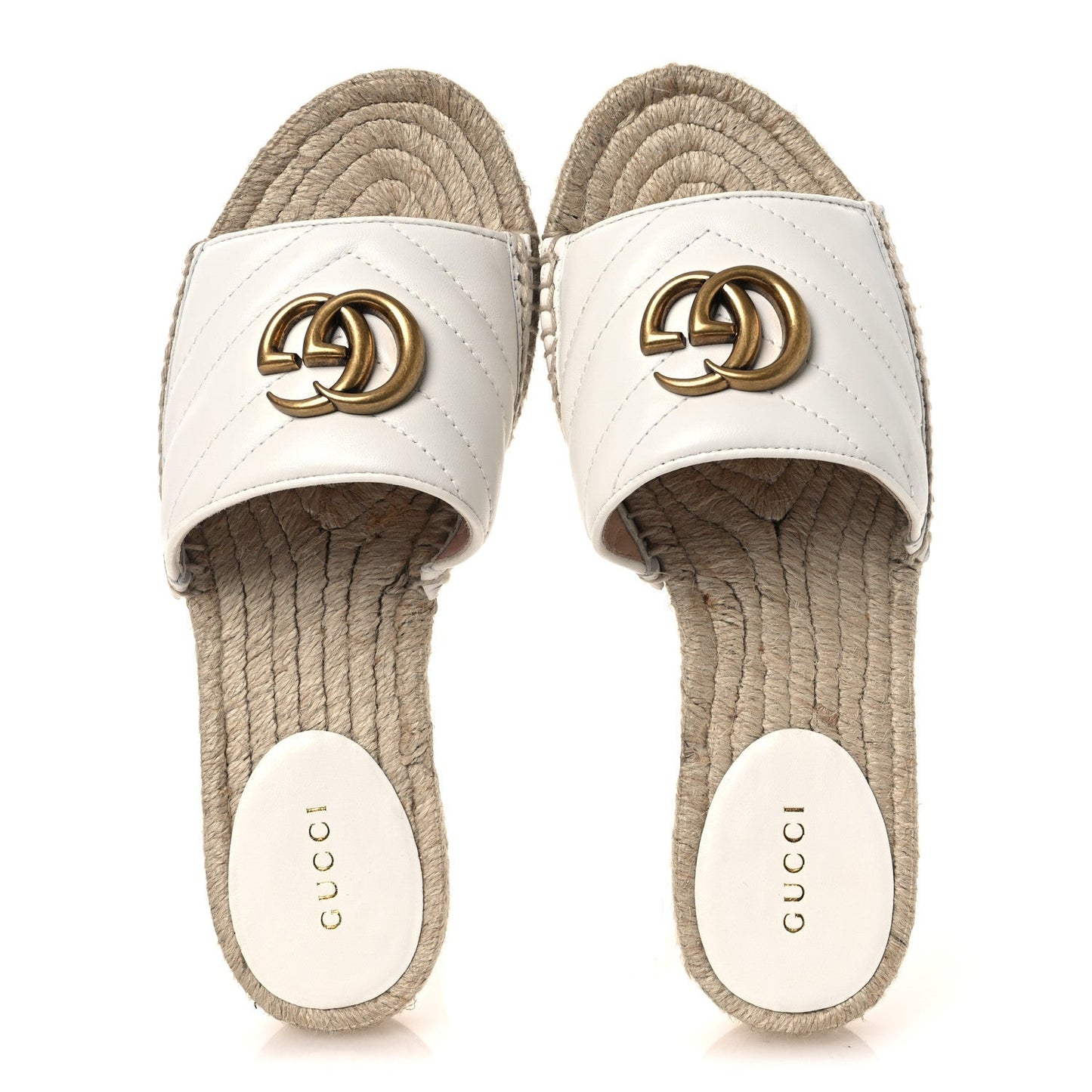 Nappa Matelasse GG Marmont Espadrille Slide Sandals 35 Great White