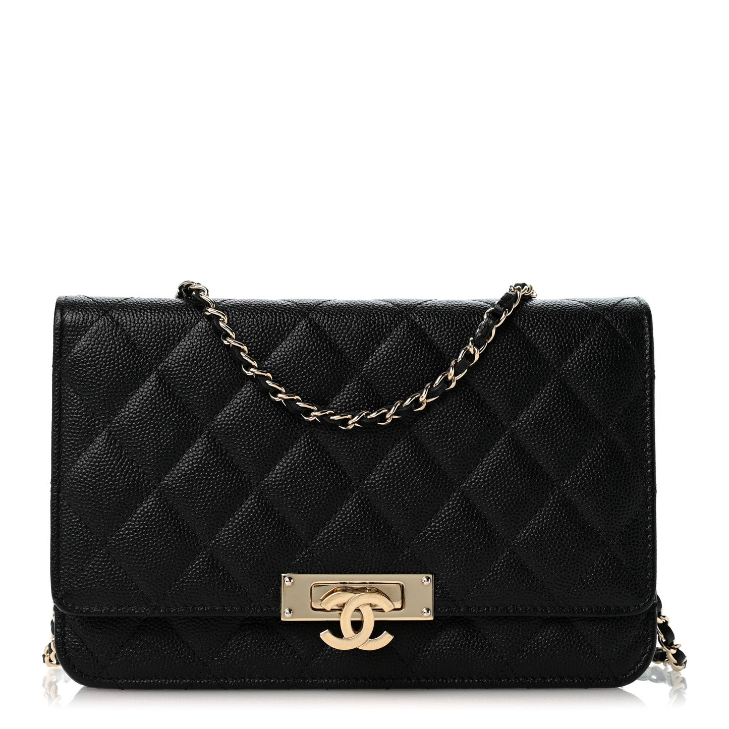 Caviar Quilted Golden Class Wallet On Chain WOC Black