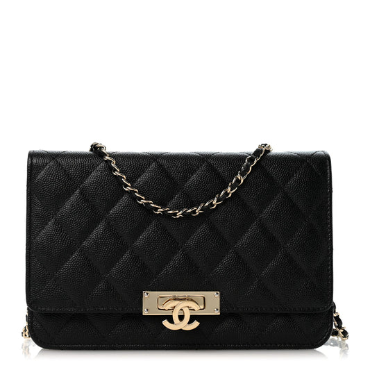 Caviar Quilted Golden Class Wallet On Chain WOC Black