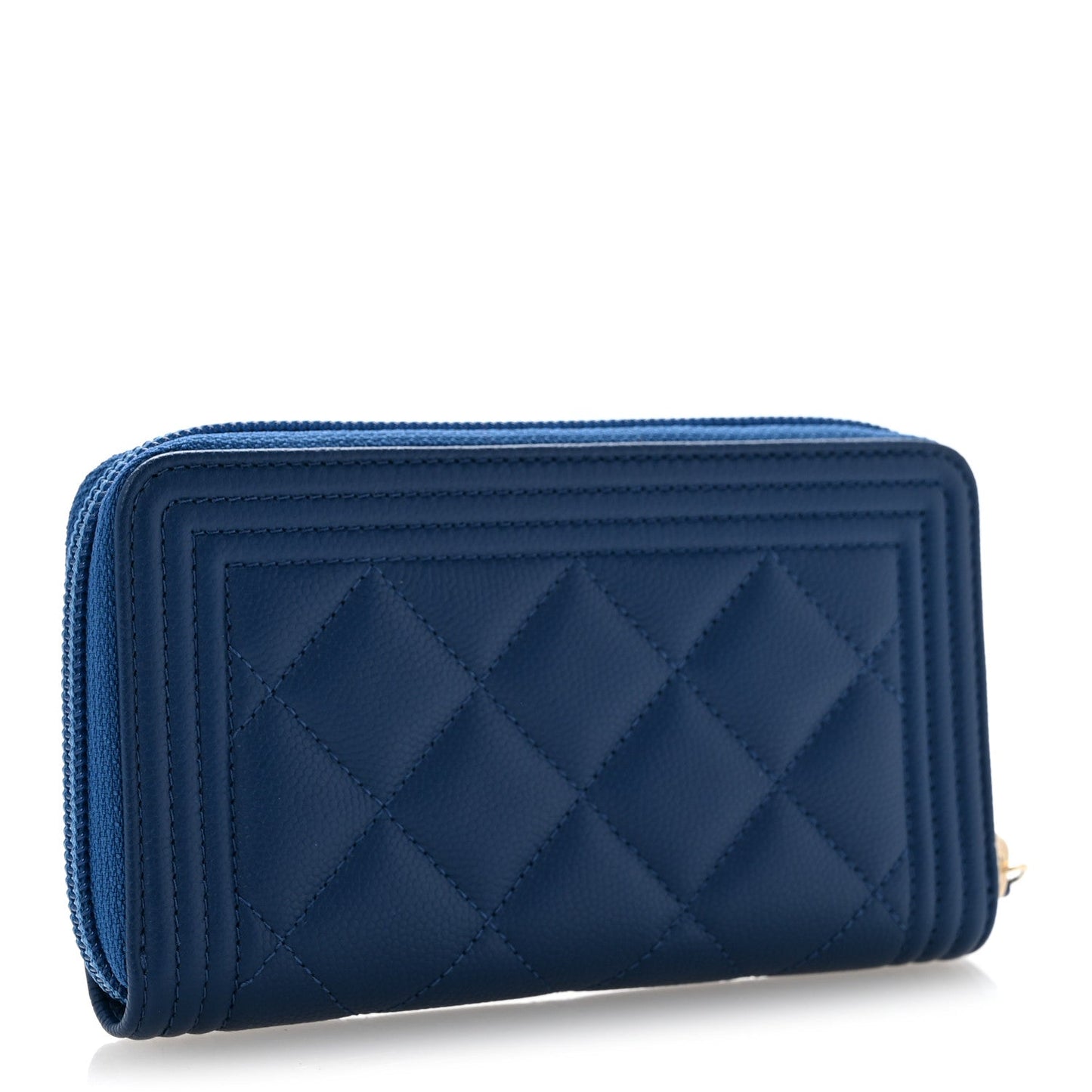 Caviar Quilted Boy Small Zip Around Wallet Blue