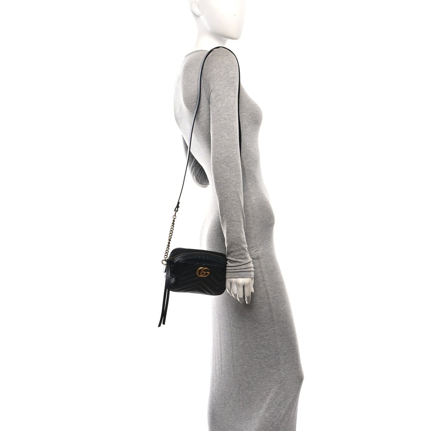 Calfskin Matelasse Mini GG Marmont Chain Shoulder Bag Black