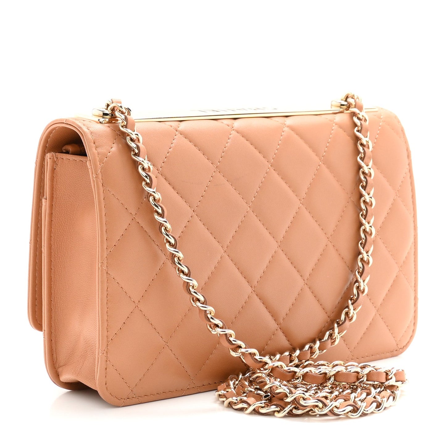 Lambskin Quilted Trendy CC Wallet On Chain WOC Camel