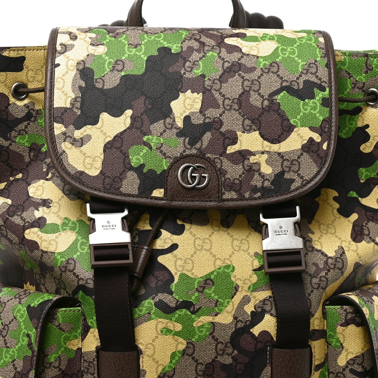 GG Supreme Monogram Camouflage Large Backpack Green Multicolor