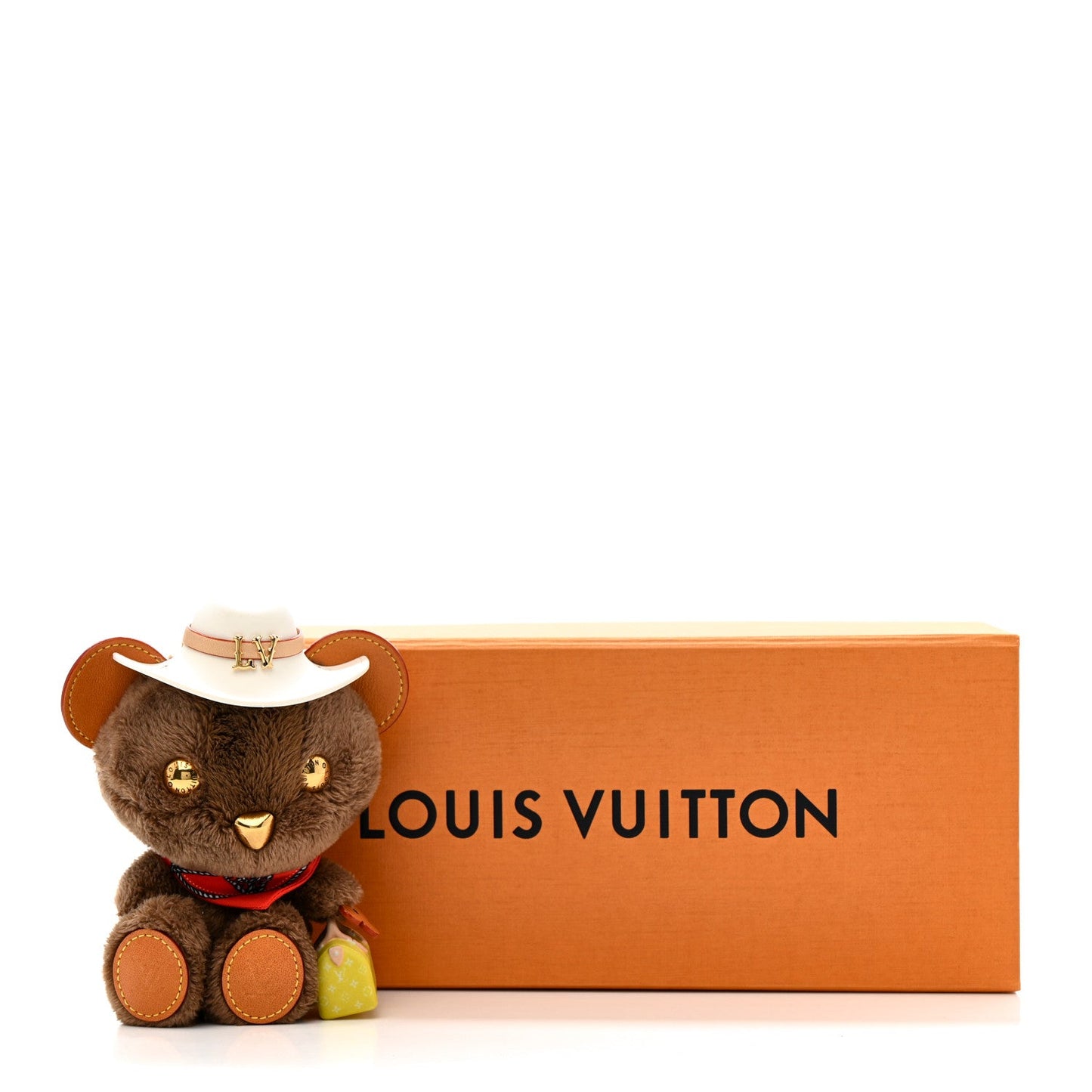 Faux Fur LV Louis Bear Western Bag Charm Key Holder Red