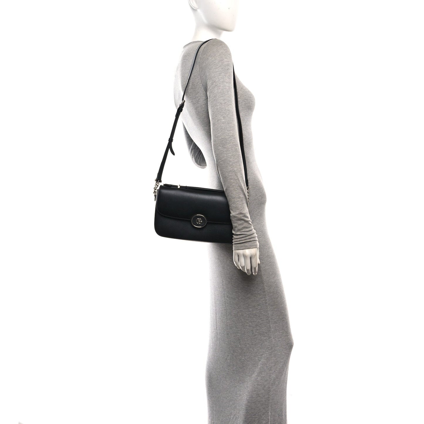 Senna Calfskin Petite GG Top Handle Shoulder Bag Black