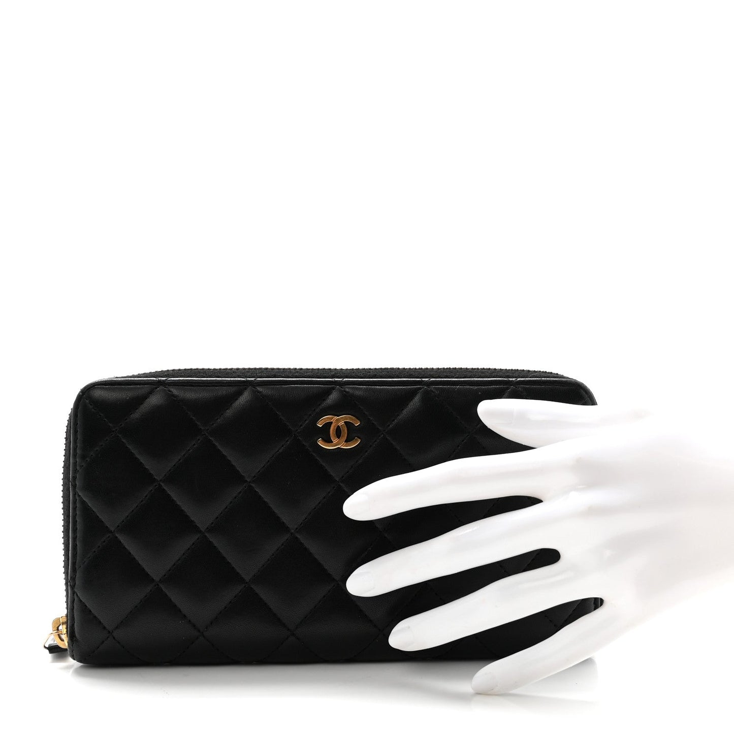 Lambskin Quilted Large Gusset Zip Around Wallet Black