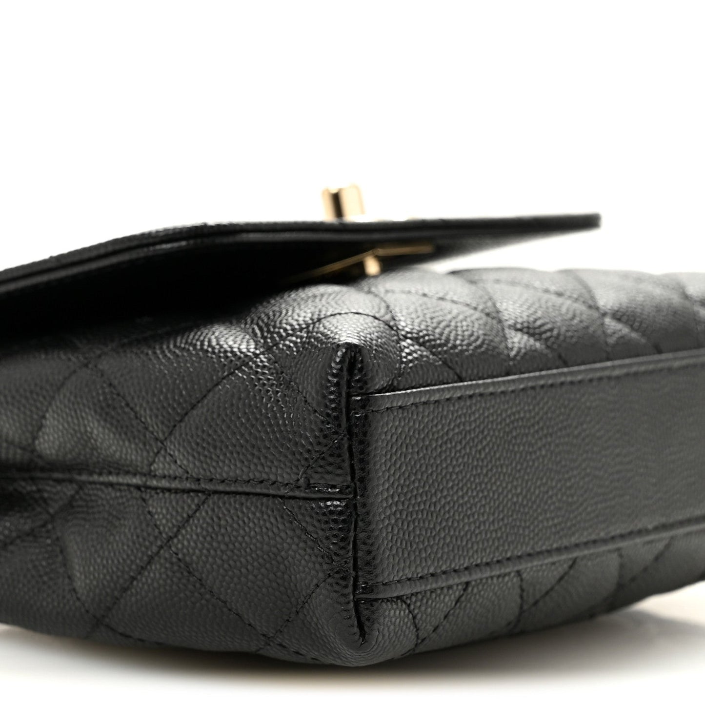 Caviar Quilted Coco Handle Clutch With Chain Black