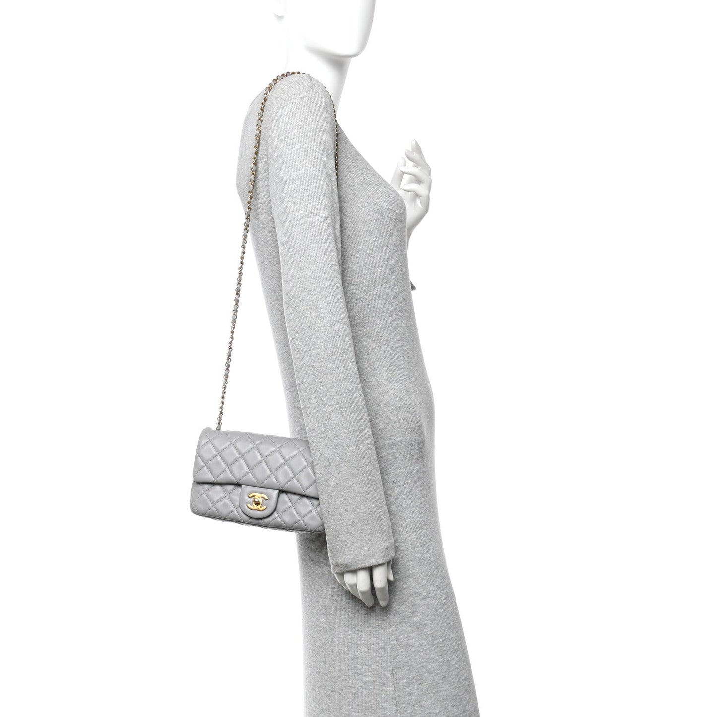 Lambskin Quilted Mini Rectangular Pearl Crush Flap Grey
