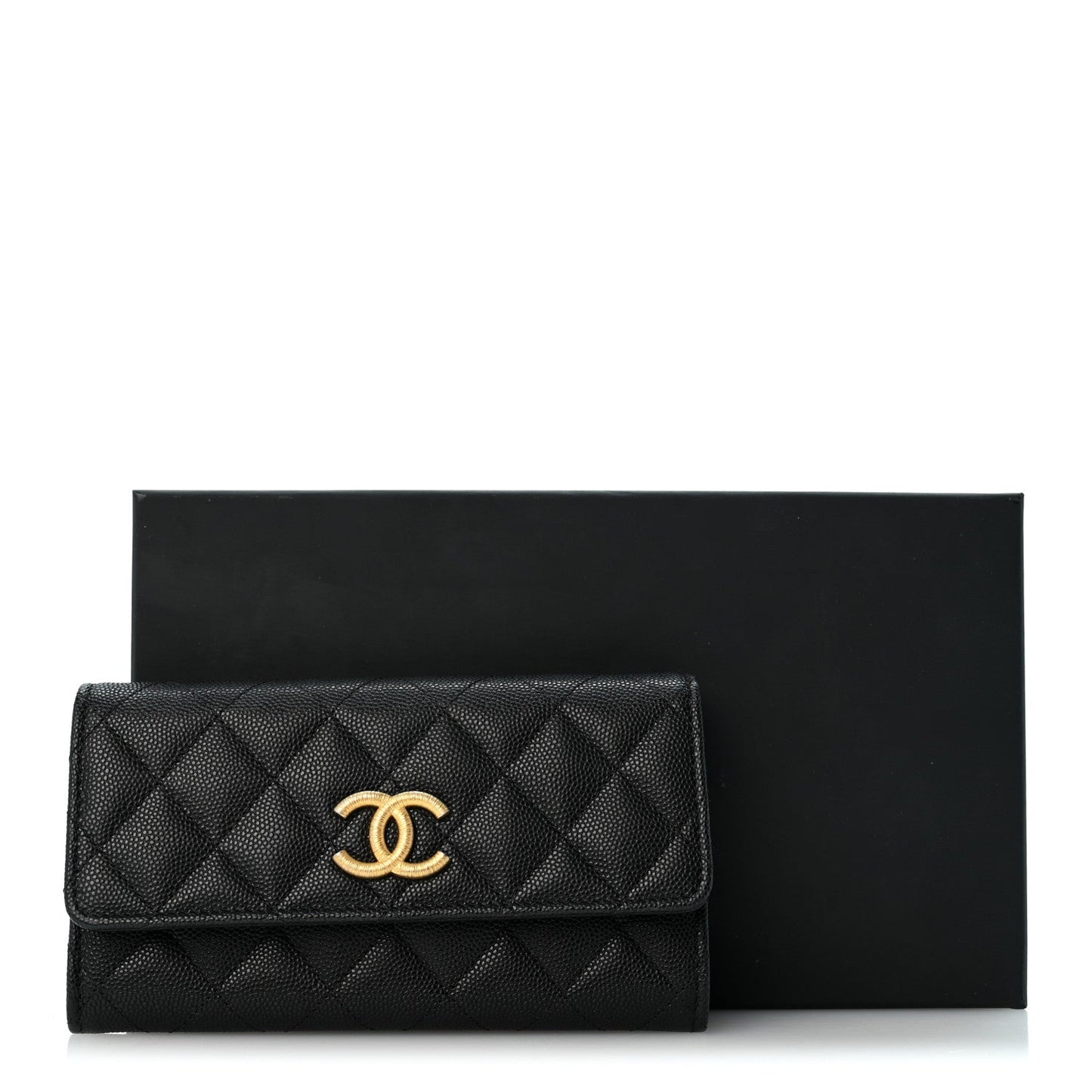 Caviar Quilted Textured CC Flap Wallet Black